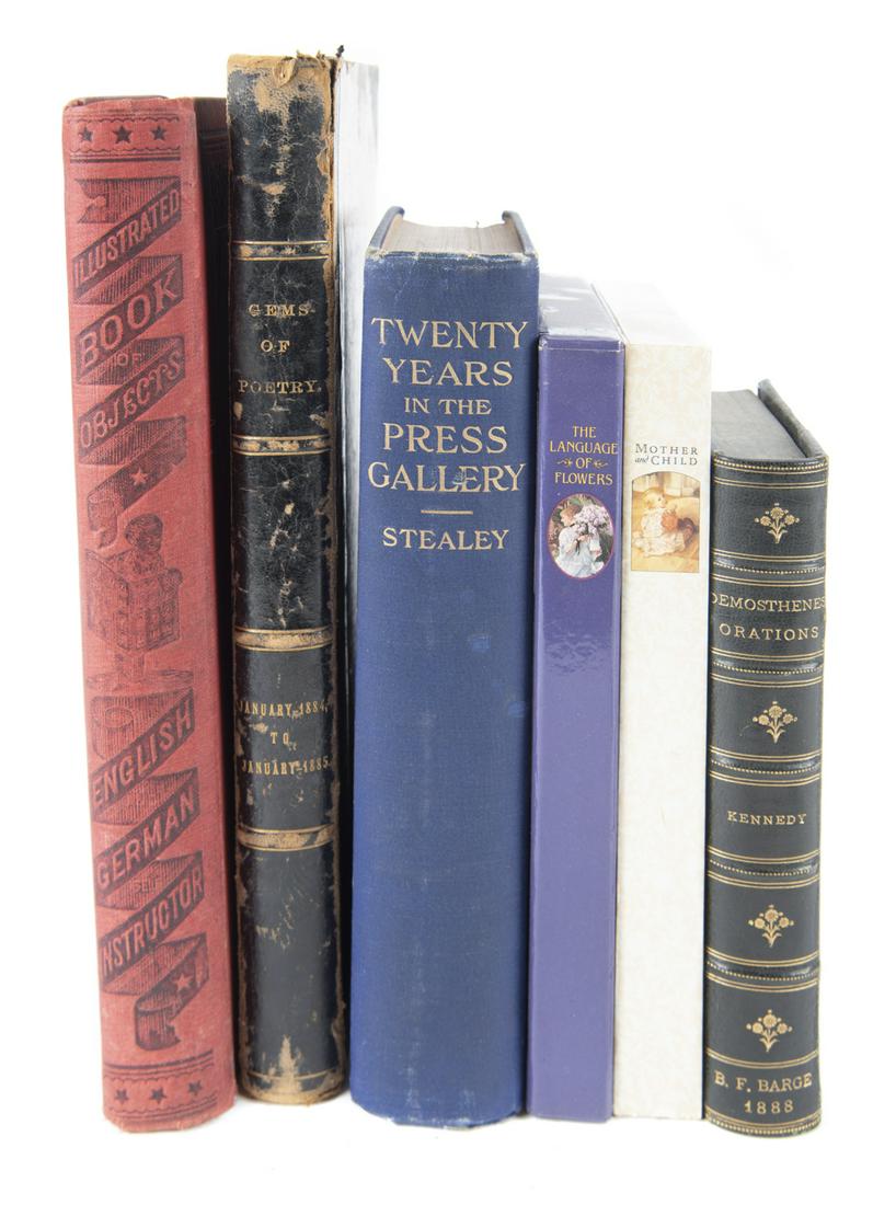 6 Books on Speaking & Poetry: Includes: 1) The Language of the Flowers. Harmony Books. Sheila Pickles, 1990. 2) Mother and Child. Harmony Books. Sheila Pickles,1993. 3) Demosthenes Orations. Charles Rann Kennedy. Henry G. Bohn, 18