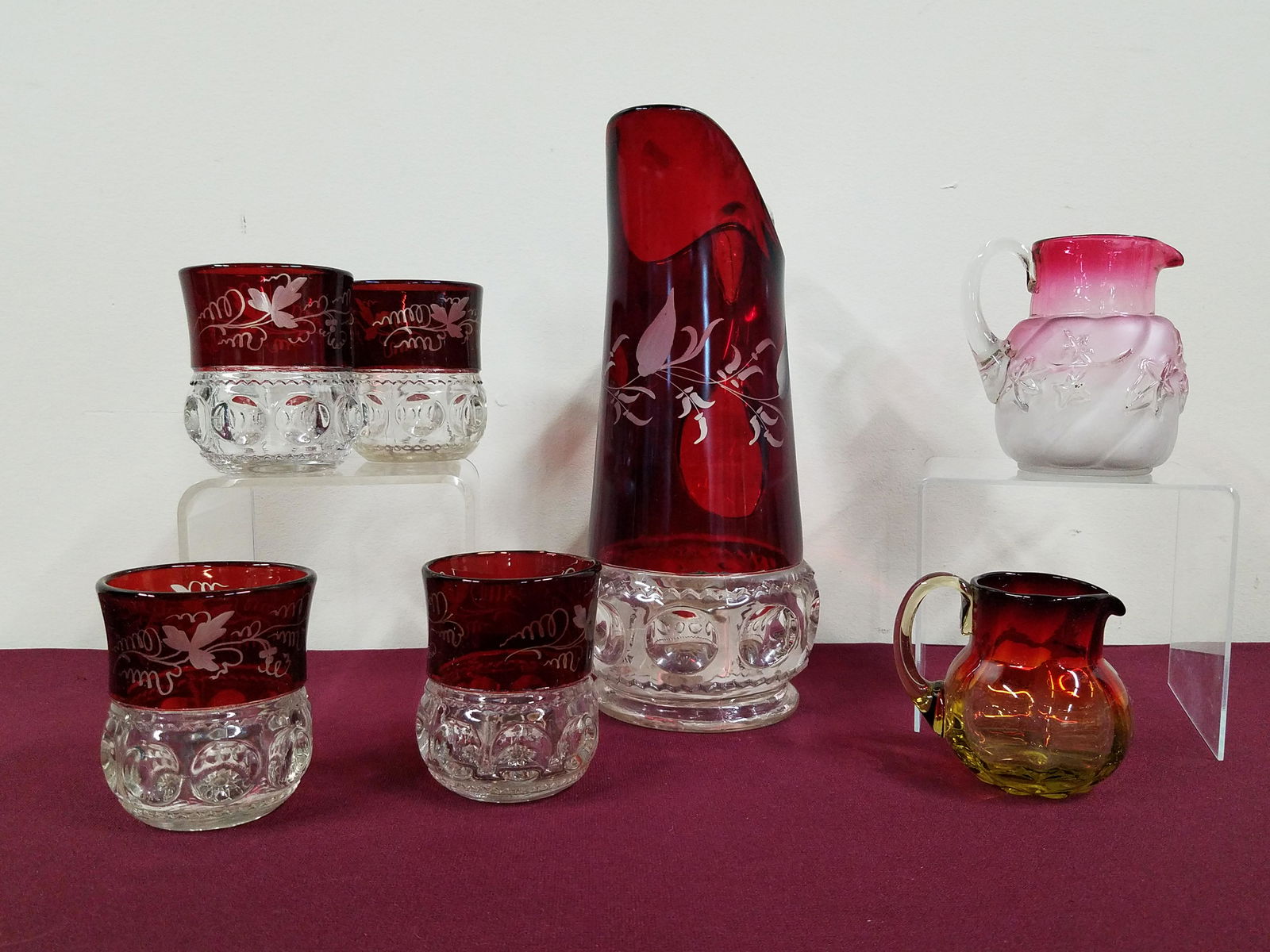 7 Pcs Glass incl. Hand Blown and Cut to Ruby (1 of 6)