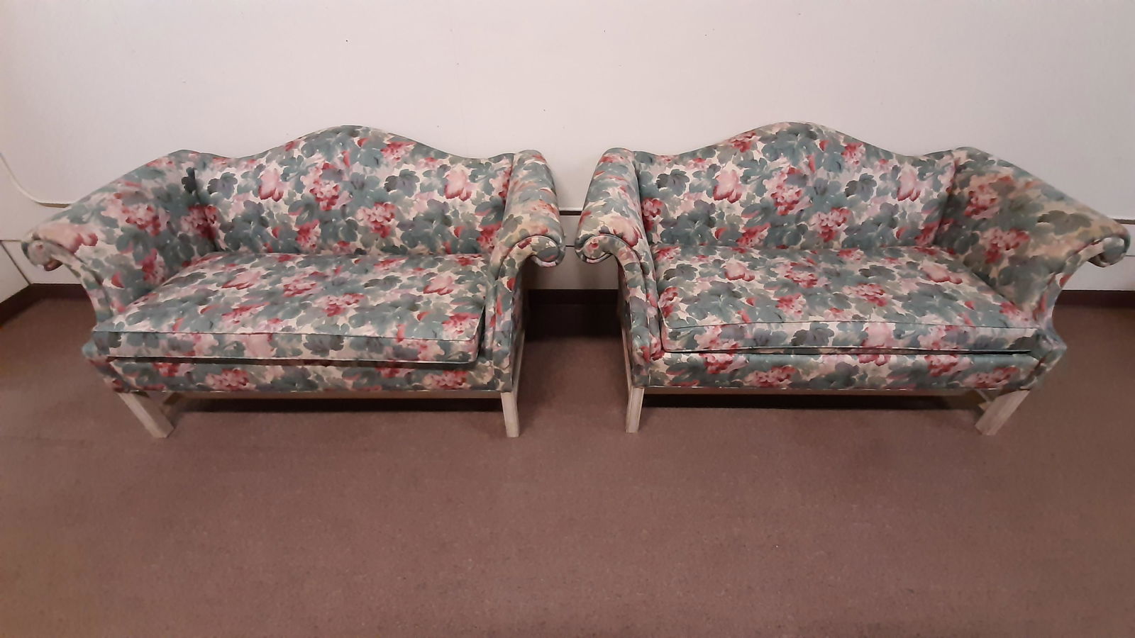 2 Beachley Settees: 66 1/2" wide X 33 1/2" deep X 35 1/2" high. Minor discoloration.