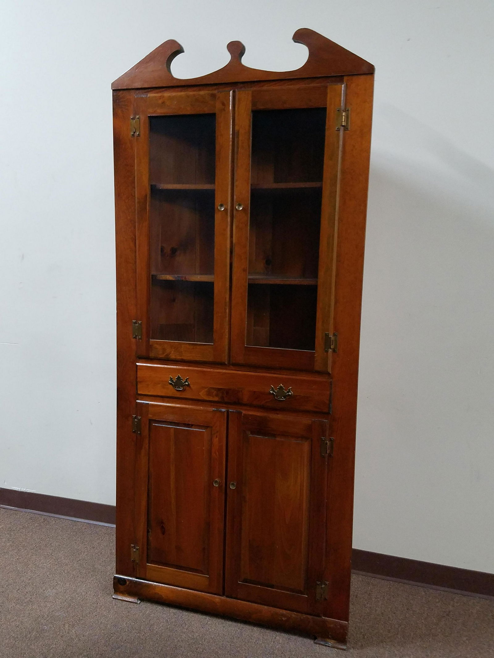 Mastercraft Corner Cabinet: 34" wide x 16" deep x 57-1/2" high.