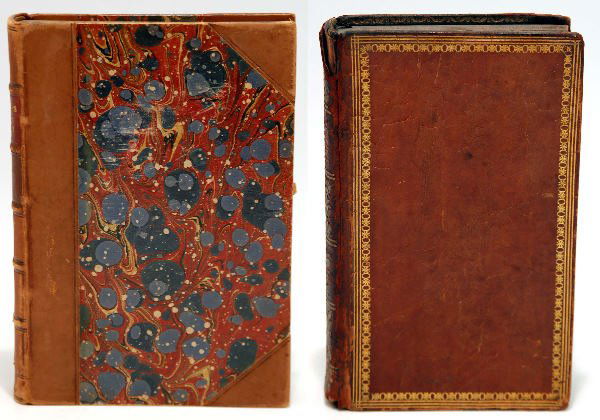 2 Poem Books William Cowper 1808 & Robert Browning: DESCRIPTION: Poems by William Cowper, of the Inner Temple, Esq. Volume I of two. Full leather with gilt and marbled endpapers. Marbled page edges. 330 pages. Frontispiece portrait engraving of Cowper.