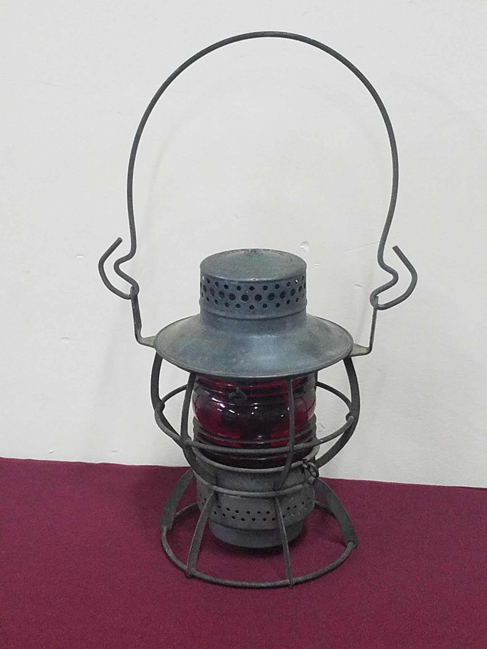 PRR Lantern: Marked Dressel Arlington, NJ. Ruby glass globe. 6-1/4" diameter x 9" high.