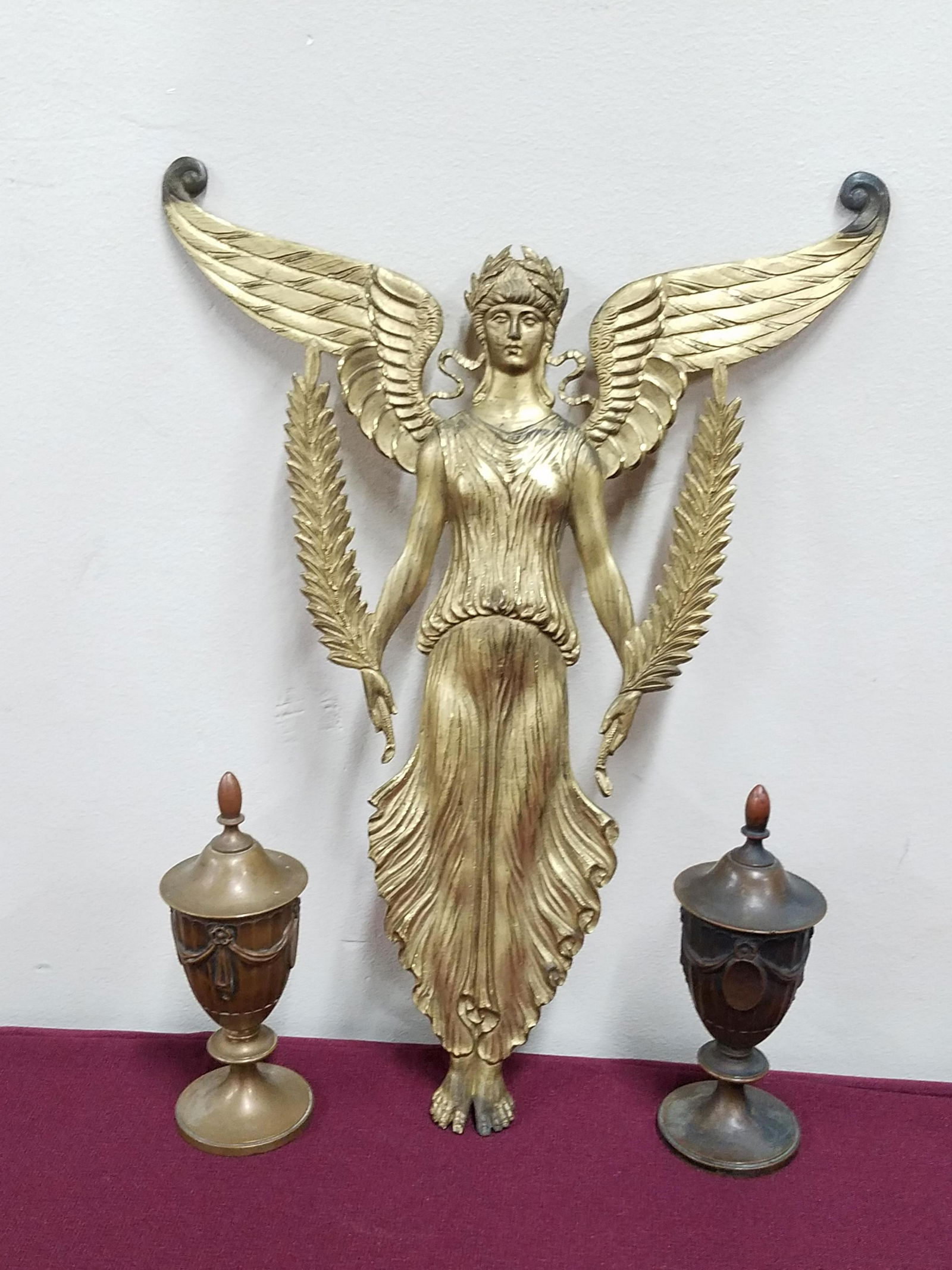 Pr. Bronze Urn Finials and Gilt Angel Figure (1 of 3)