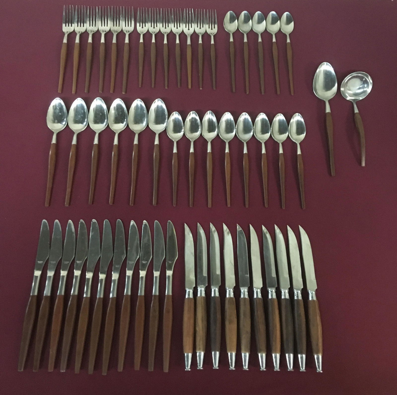 55 Pcs. Wood Handle Stainless Flatware Set (1 of 16)