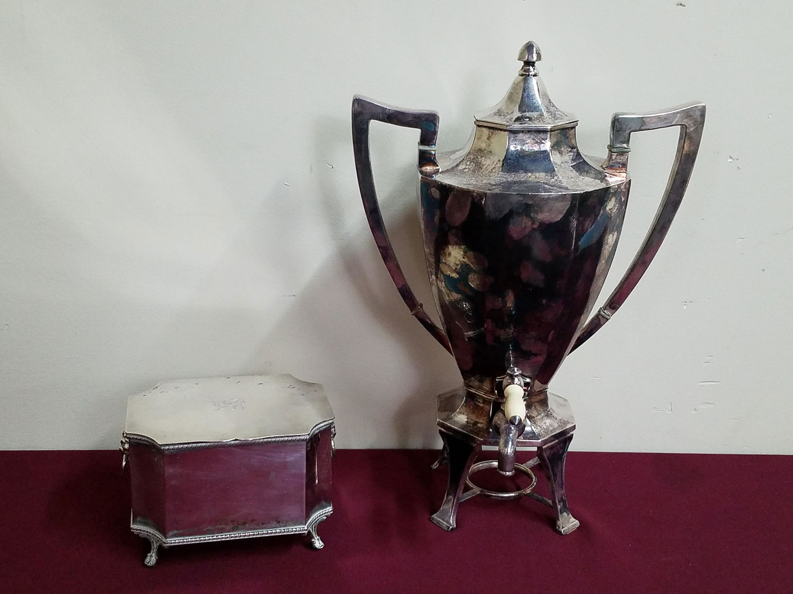 Antique Silver Plate Tea Caddy and Hot Water Urn (1 of 6)