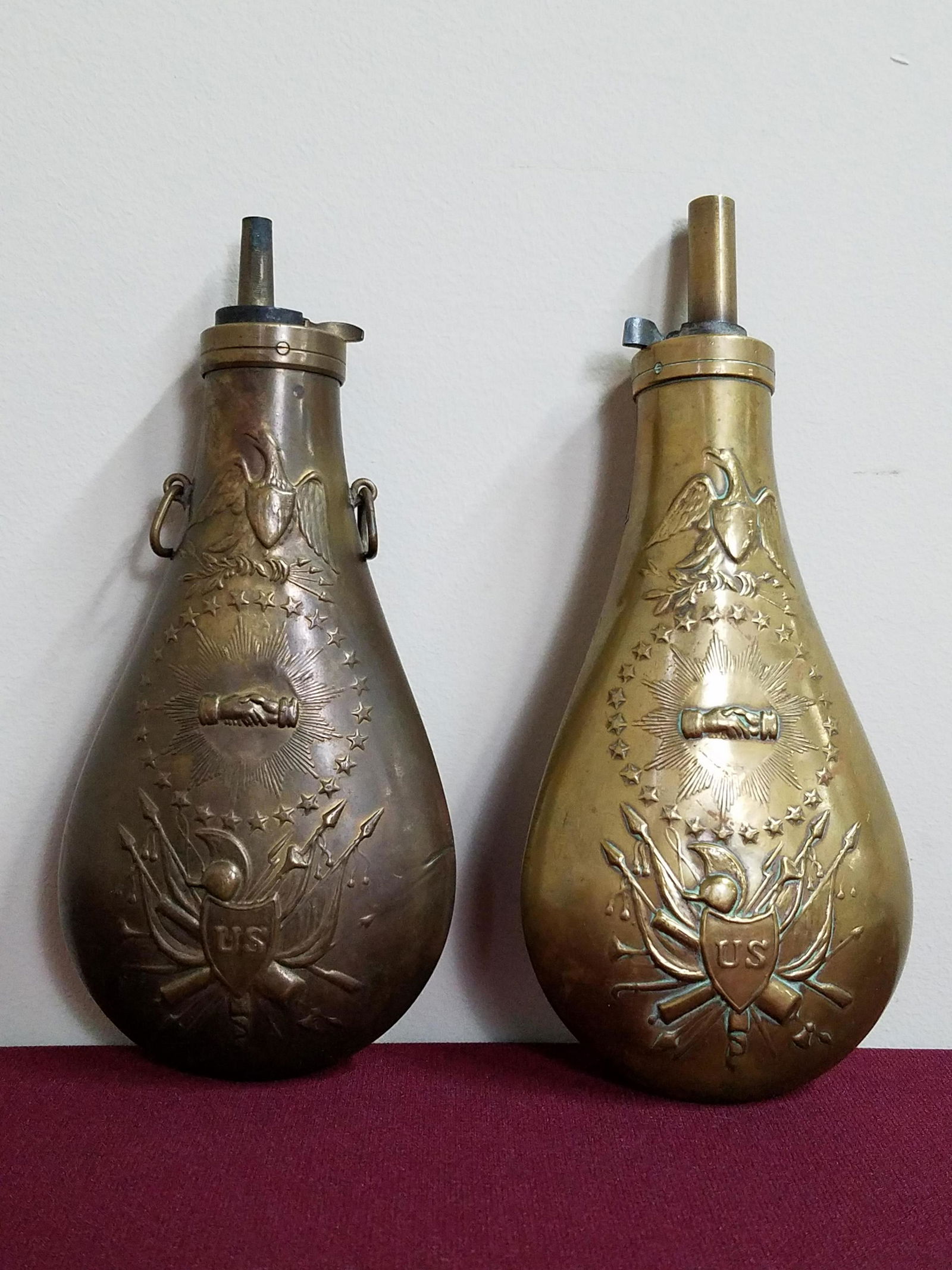2 Brass U. S. Powder Flasks (1 of 2)