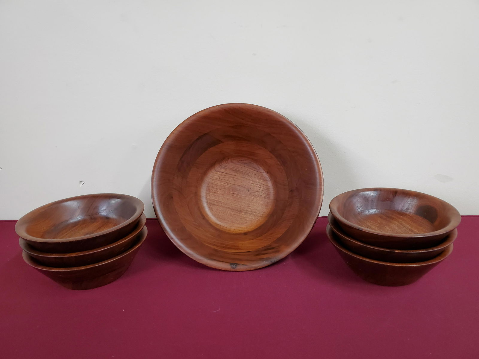 7 Pcs Burl Walnut Salad Bowl Set (1 of 2)