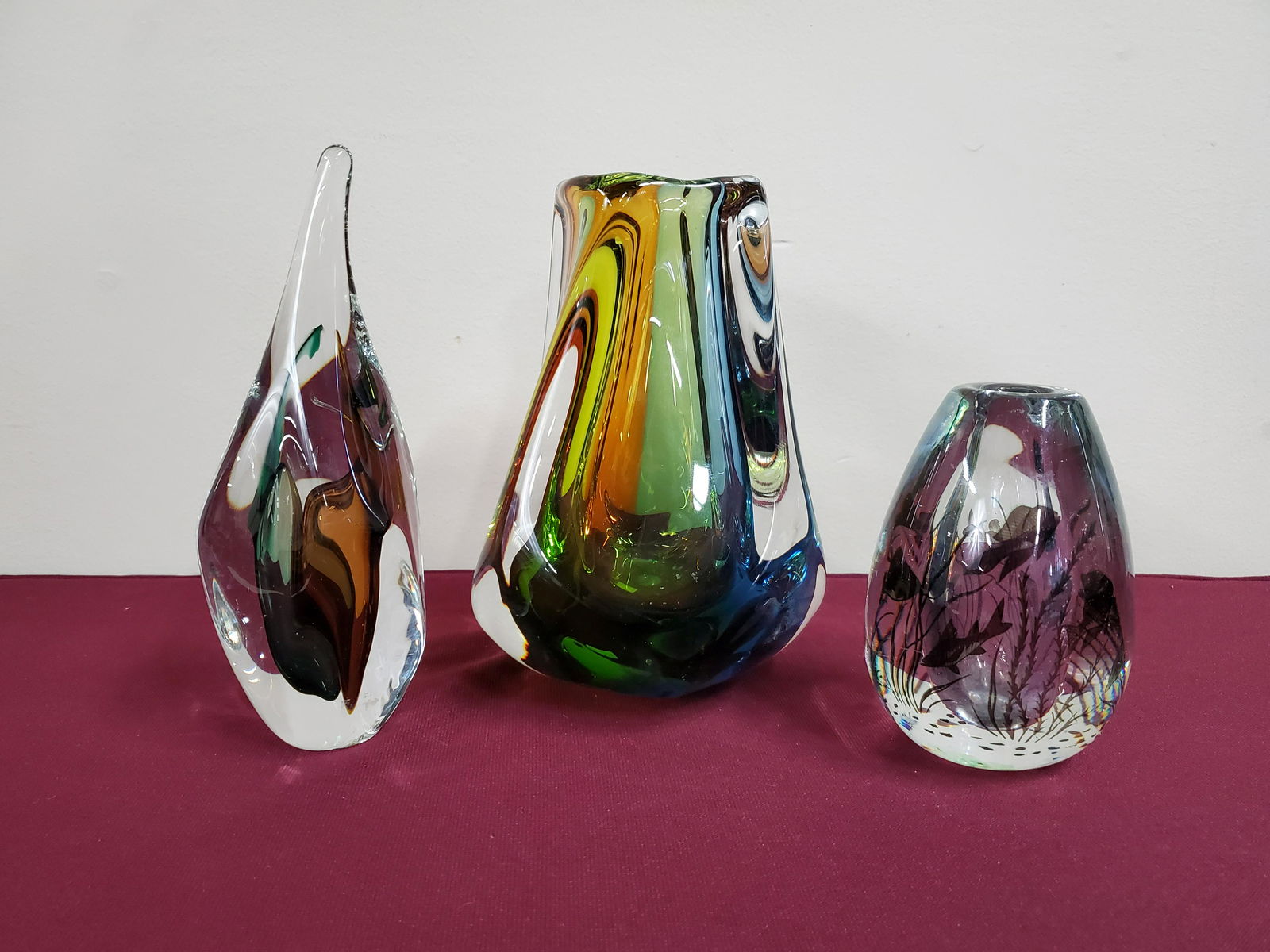 3 Pcs Art Glass incl. Orrefors Fish Graal Vase (1 of 7)