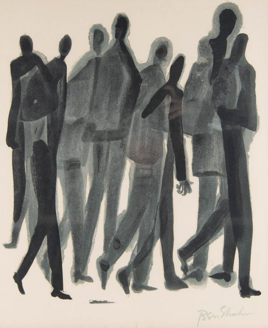 Ben Shahn (Lithuanian/American, 1898-1969): DESCRIPTION: Ben Shahn (Lithuanian/American, 1898-1969). Lithograph. Men. Signed in print lower right. From portfolio number 913. Certificate of authenticity and bio clipping affixed to reverse. Matte