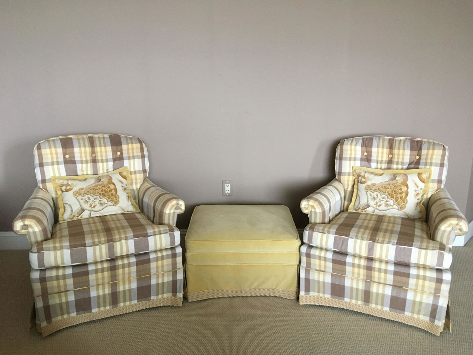 Pair Upholstered Arm Chairs w/ Ottoman (1 of 3)
