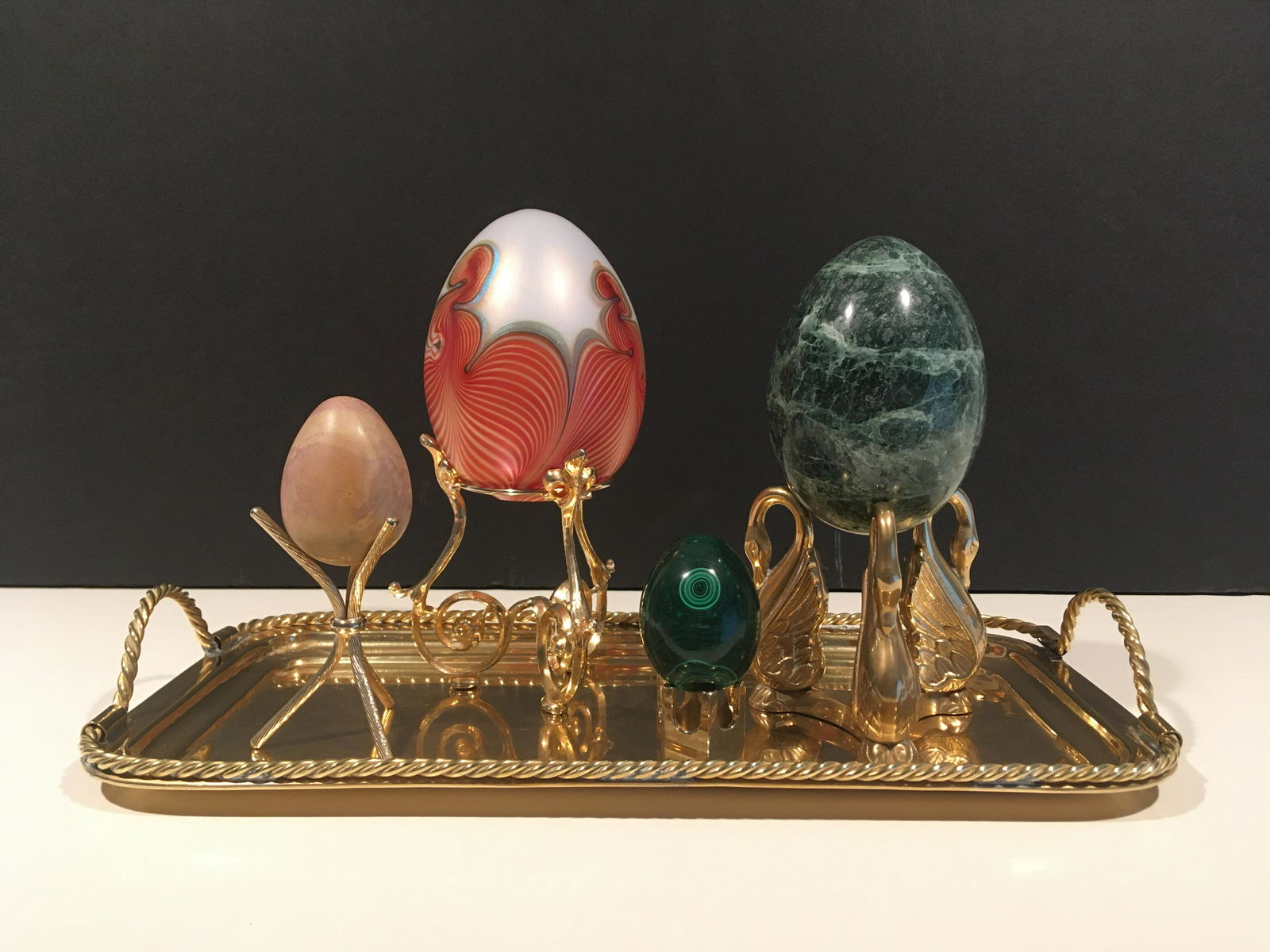 9 Decorative Eggs w/ Brass Tray (1 of 4)