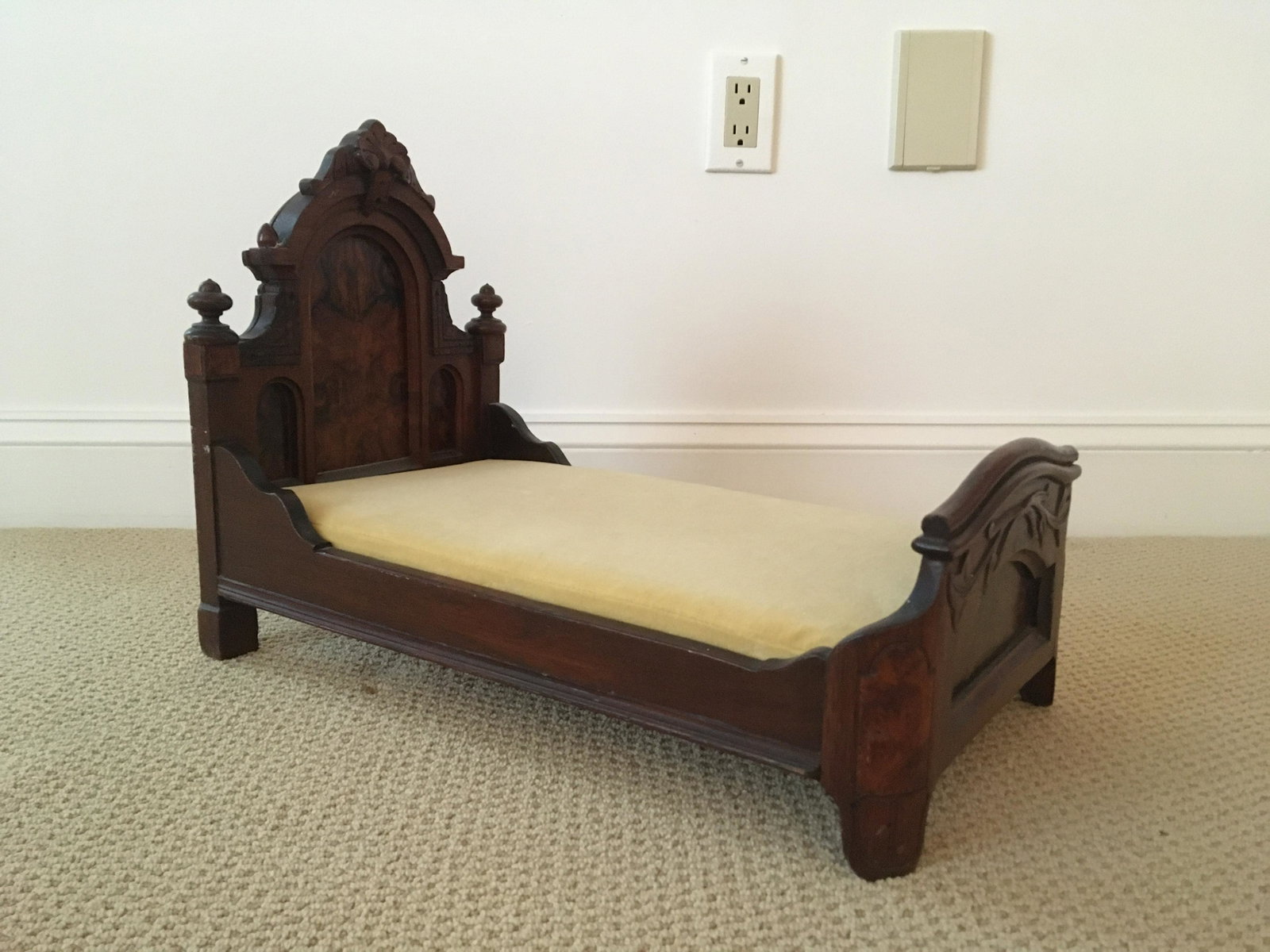 Antique Miniature Victorian Bed: 15 high x 20 wide x 11 deep.