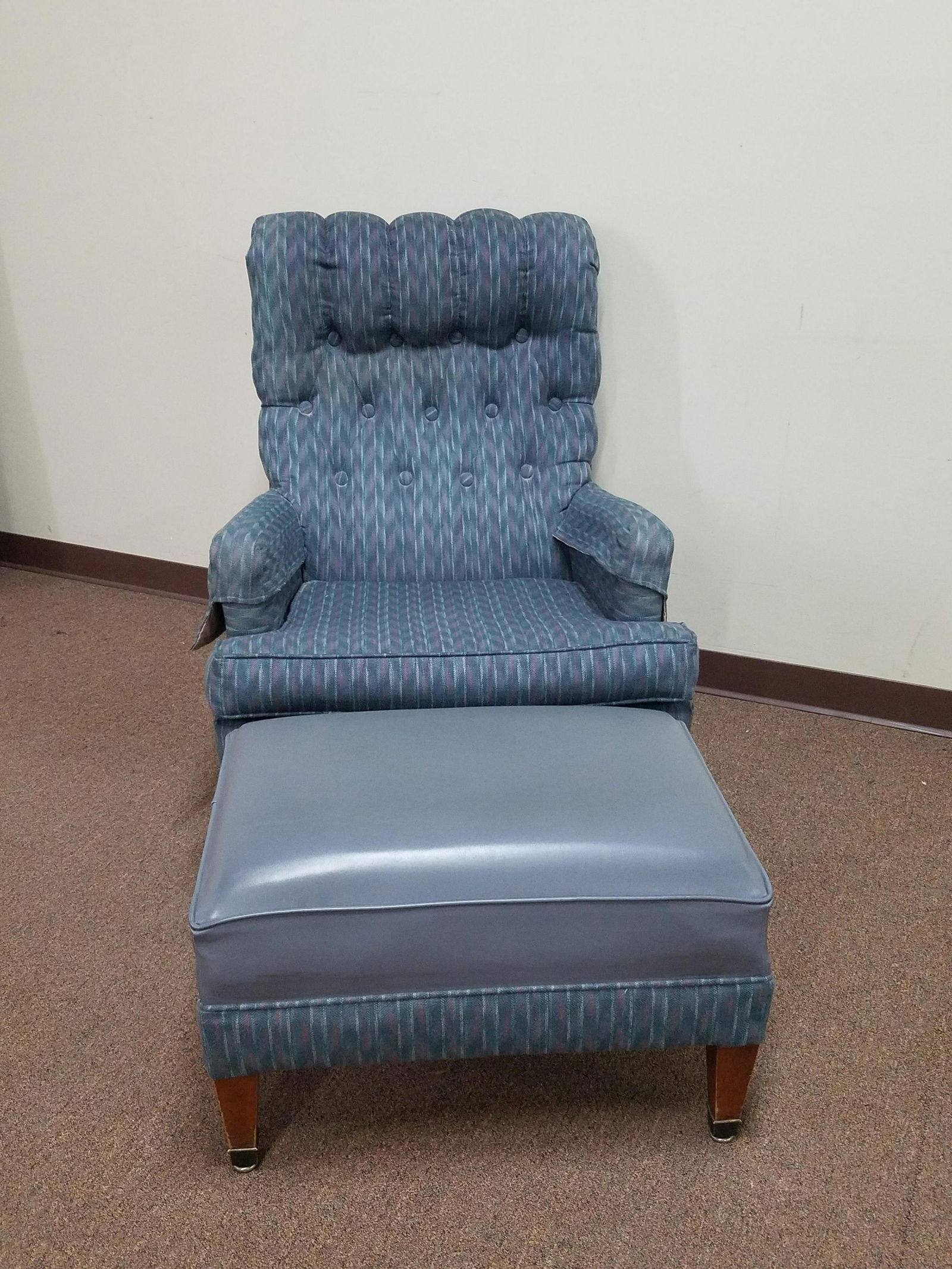 Blue Upholstered Chair with Ottoman (1 of 1)