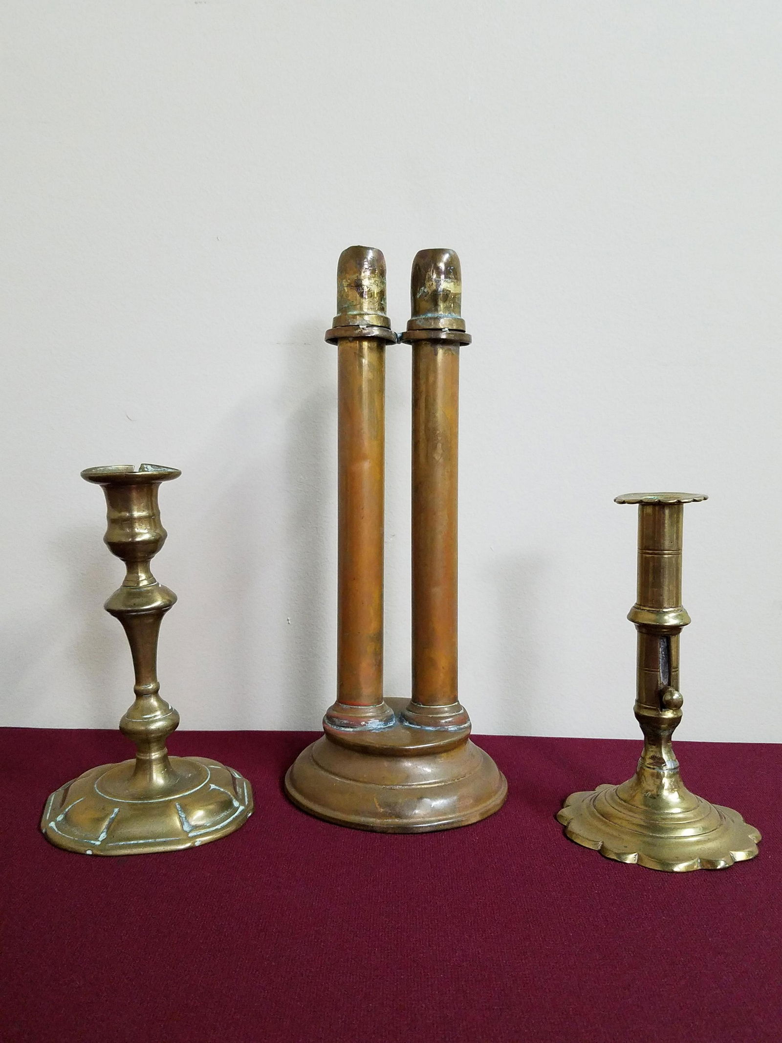 3 Pcs Copper + Brass Candlesticks incl Soutterware (1 of 5)