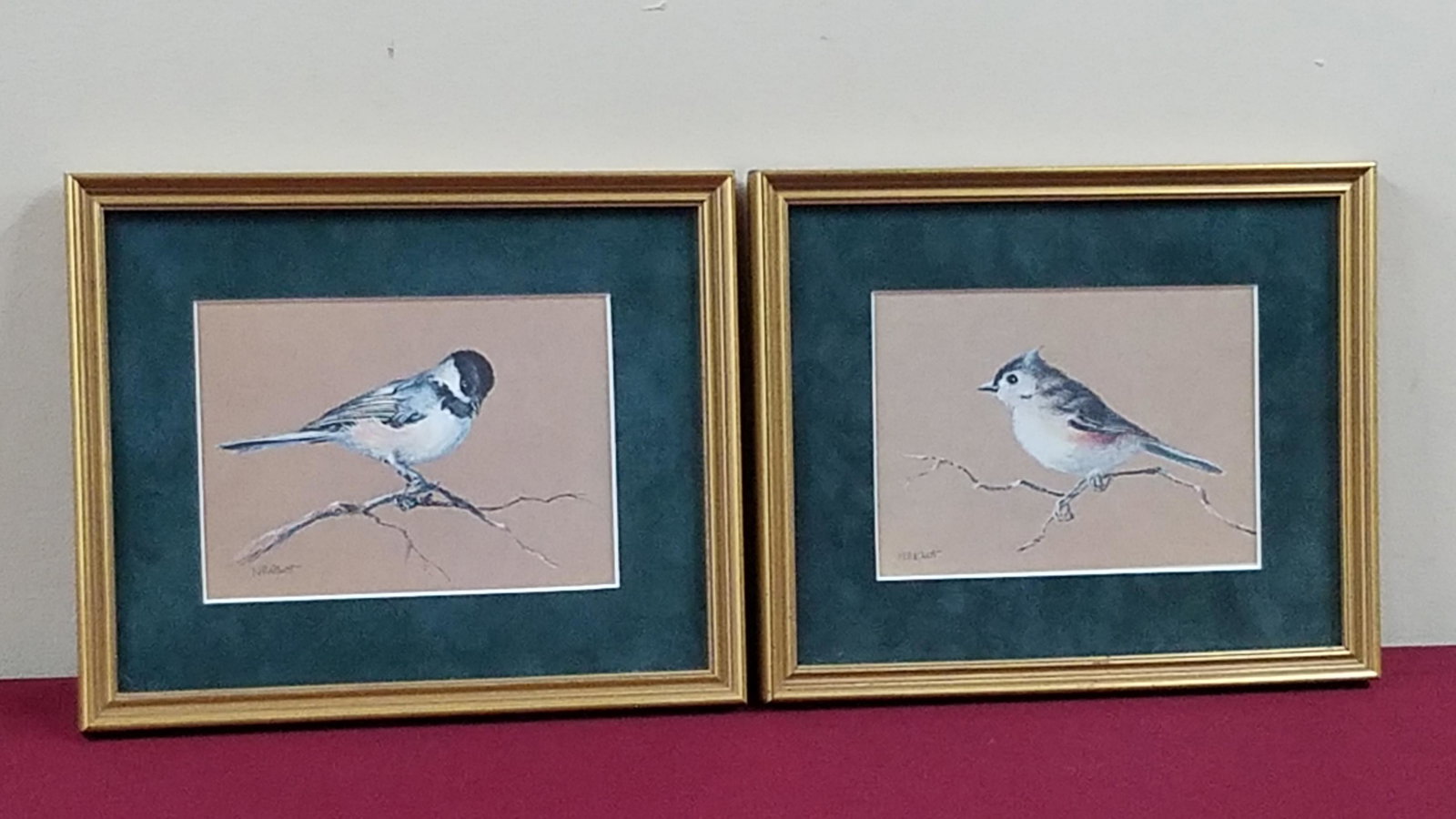 2 Nancy Ricker Rhett Bird Prints: Overall with frame each: 9" high x 10-3/4" wide.