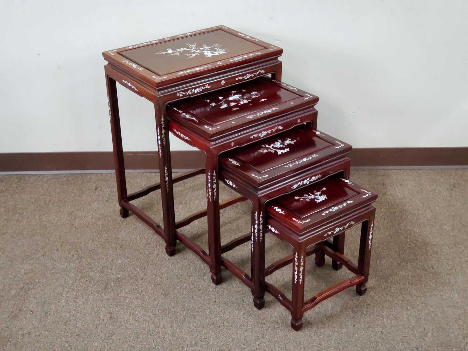 4 Pc Mother of Pearl Inlaid Nesting Tables (1 of 3)