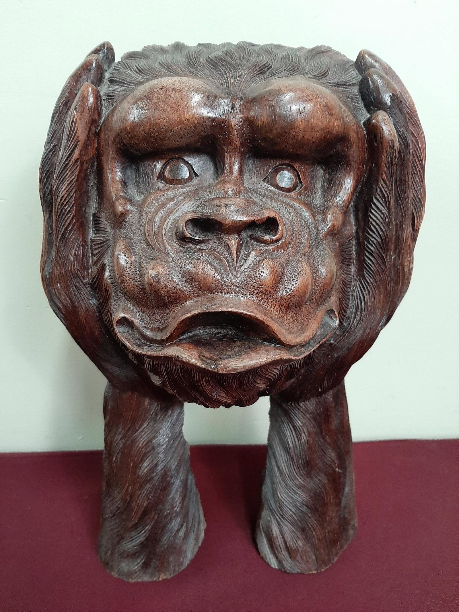 Carved Wooden Gorilla Head: 9 1/2" wide X 6" deep X 13" high. Purchased from the Dominican Republic.