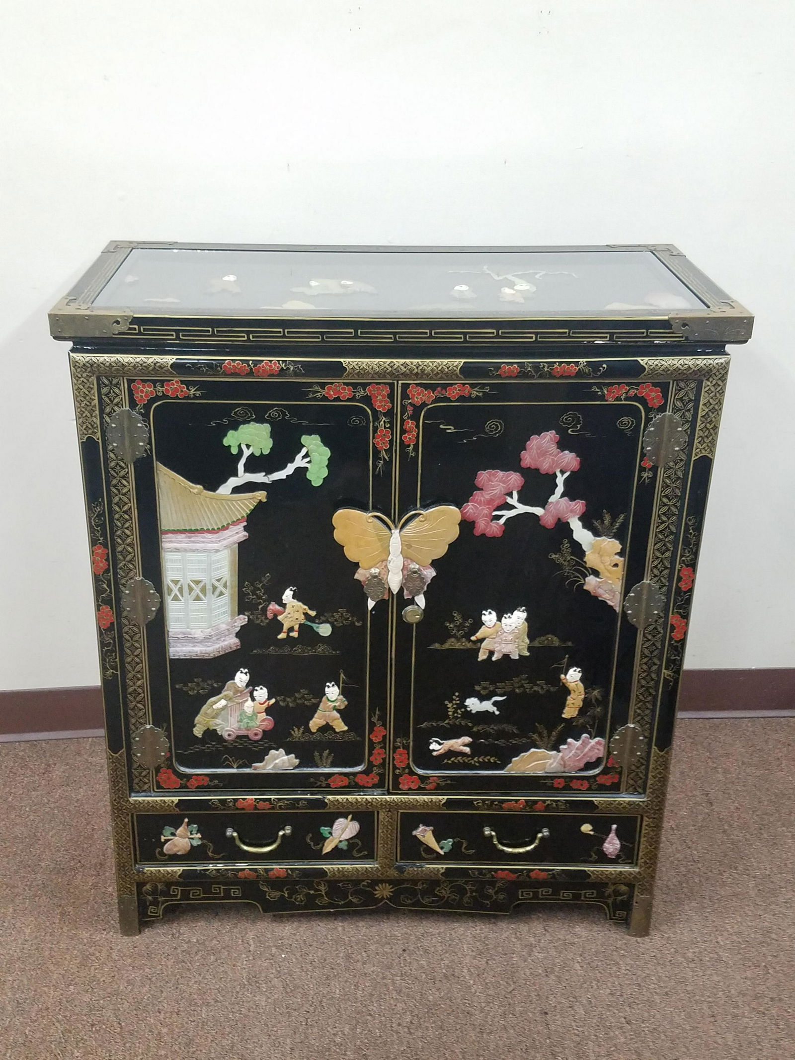Lacquer and Hardstone Korean Cabinet (1 of 3)