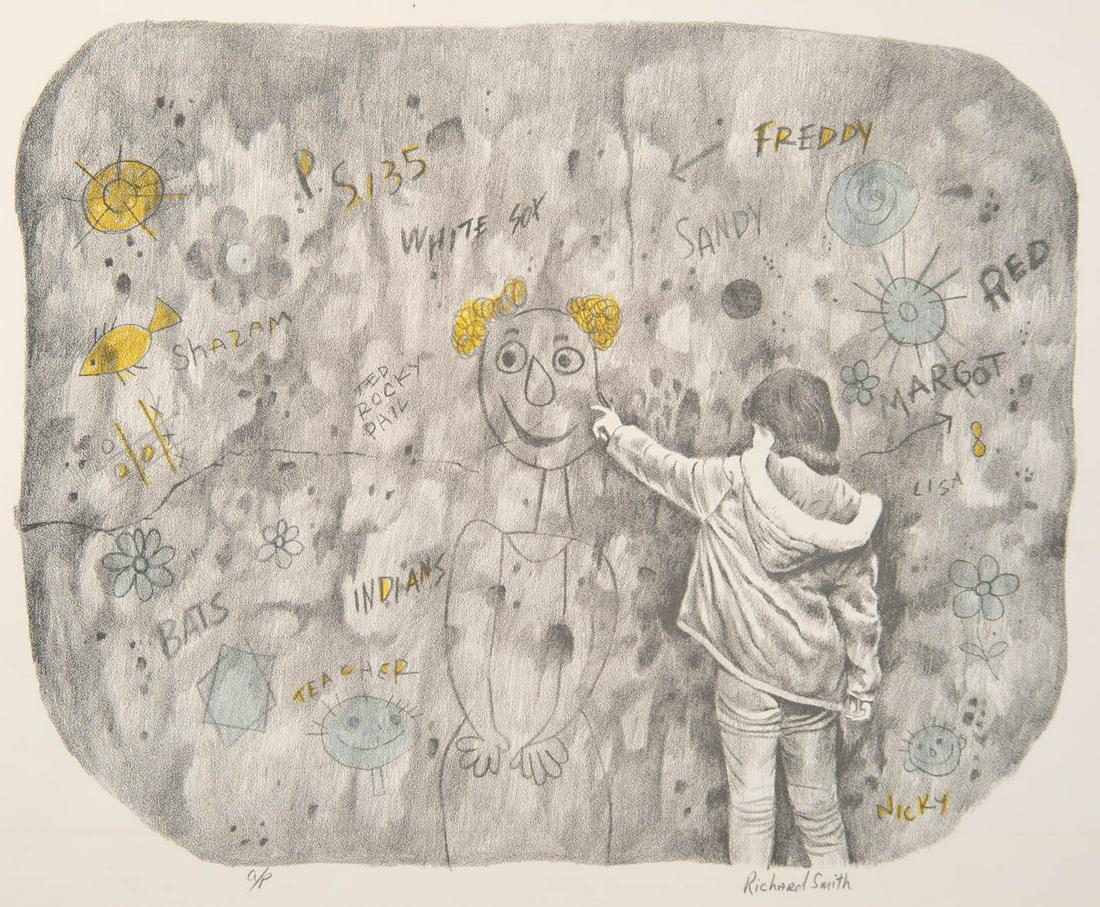 Richard Smith Serigraph, 20th Century: Chalk Wall. Signed in pencil lower right. Artist proof lower left. Matted. MEASUREMENTS: Sight 15" x 19". Overall with mat 20" x 24". CONDITION: Toning.