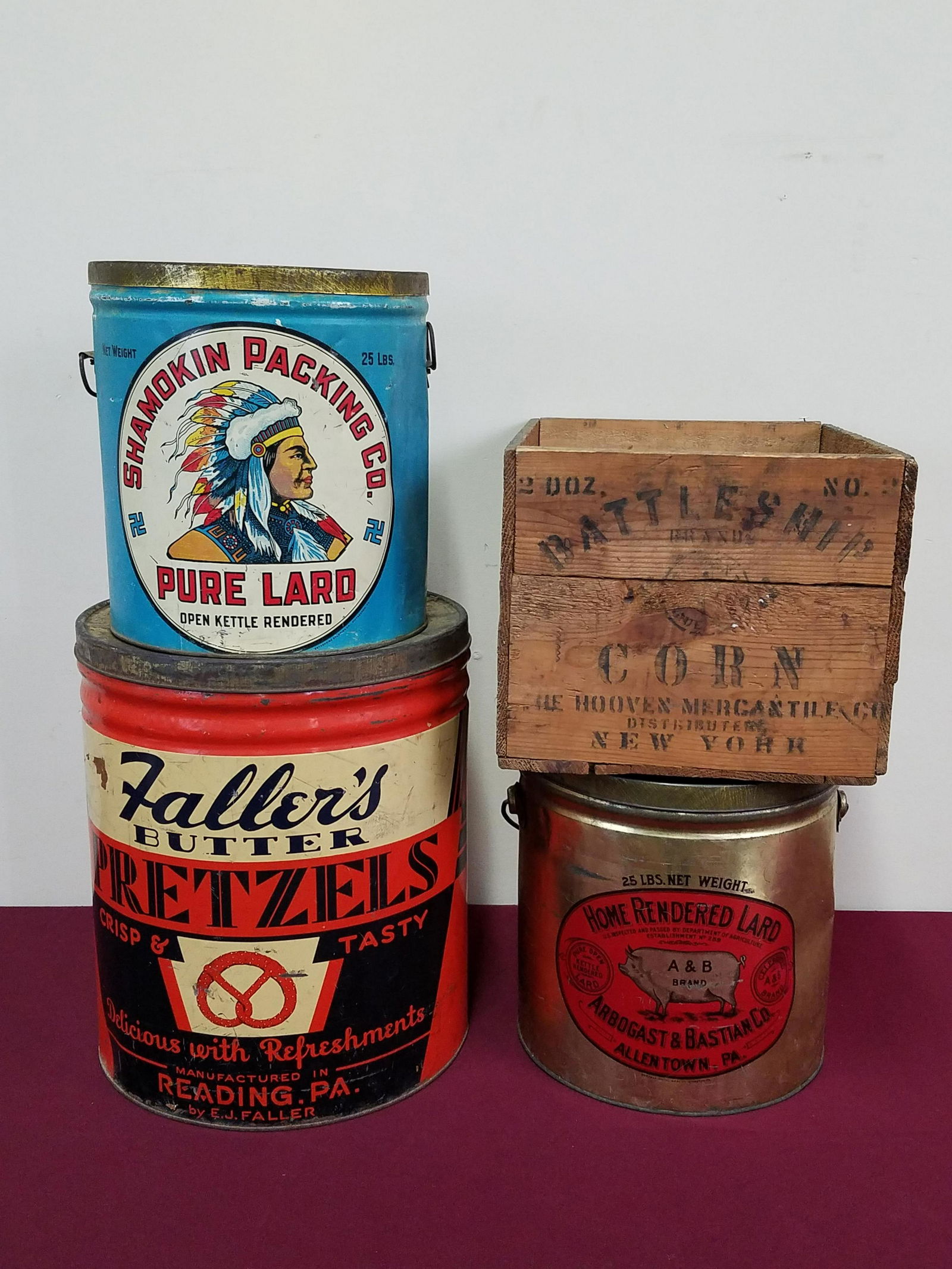 3 Advertising Tins and 1 Crate (1 of 2)