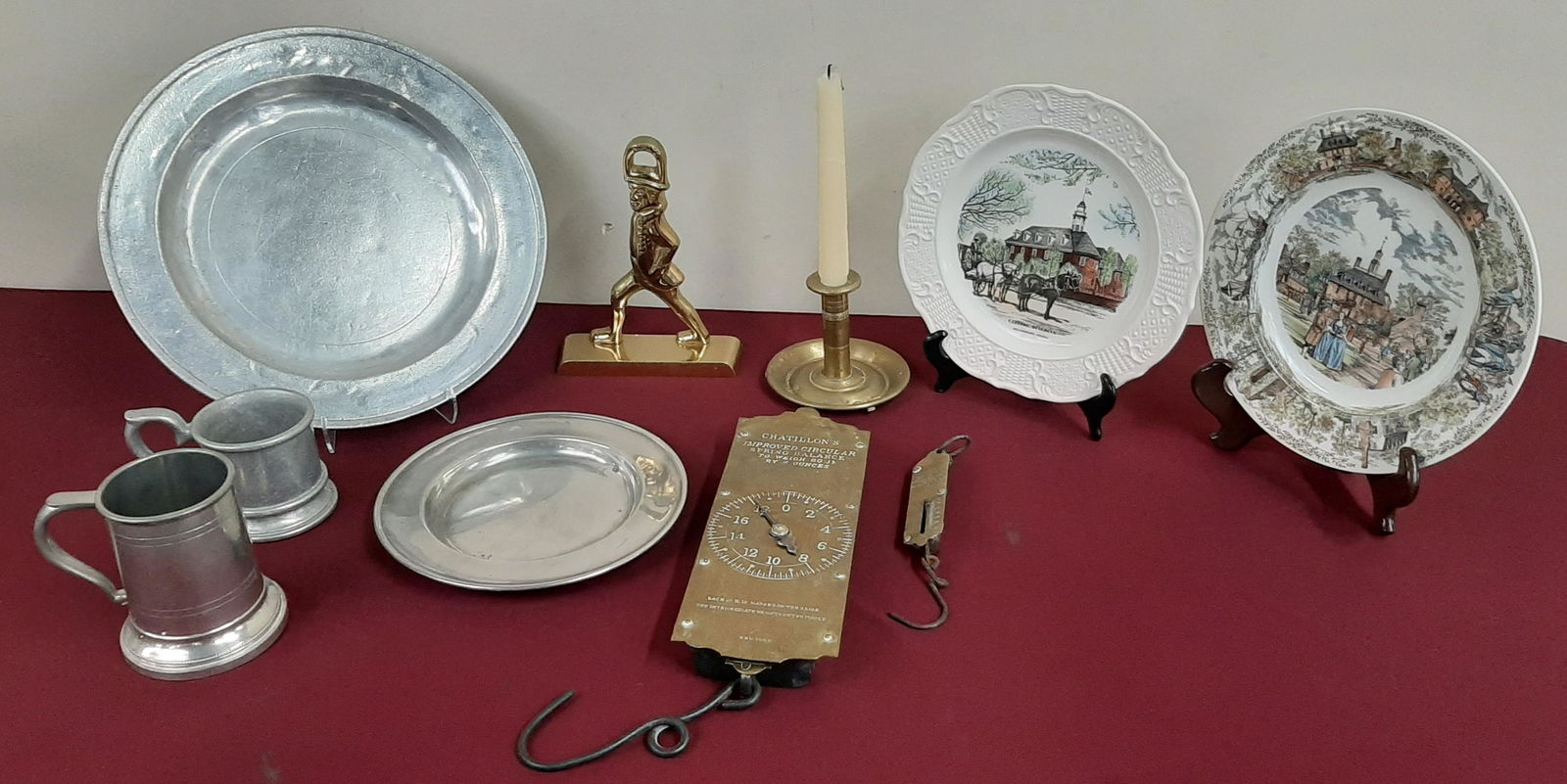 9 Pcs Brass, Williamsburg Plates, and Pewter (1 of 9)