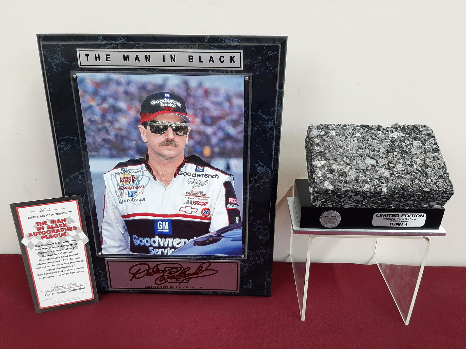 Earnhardt Autographed Plaque and Daytona Surface (1 of 1)