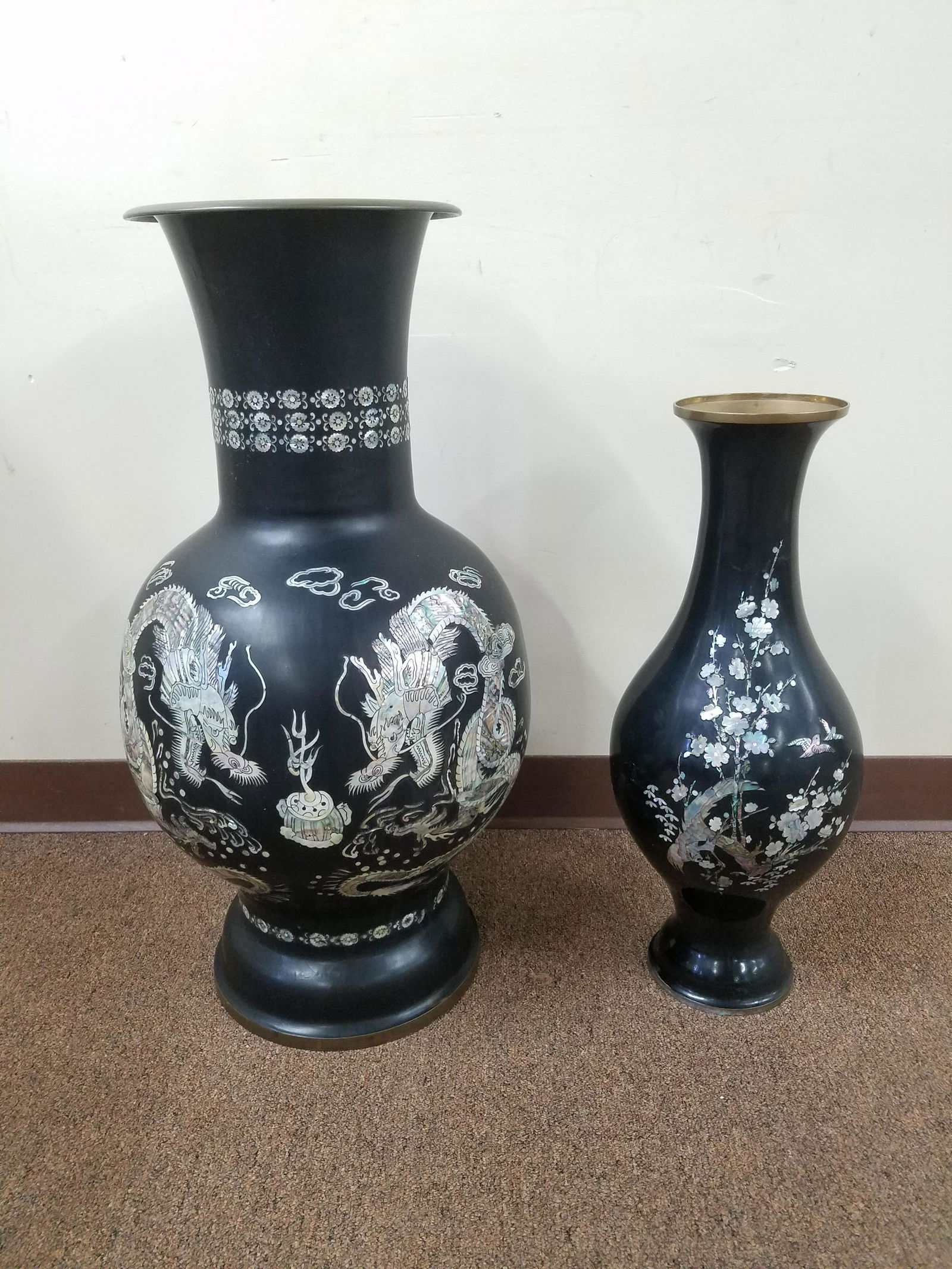 2 Large Black Lacquer Mother of Pearl Vases May 02, 2020 Cordier
