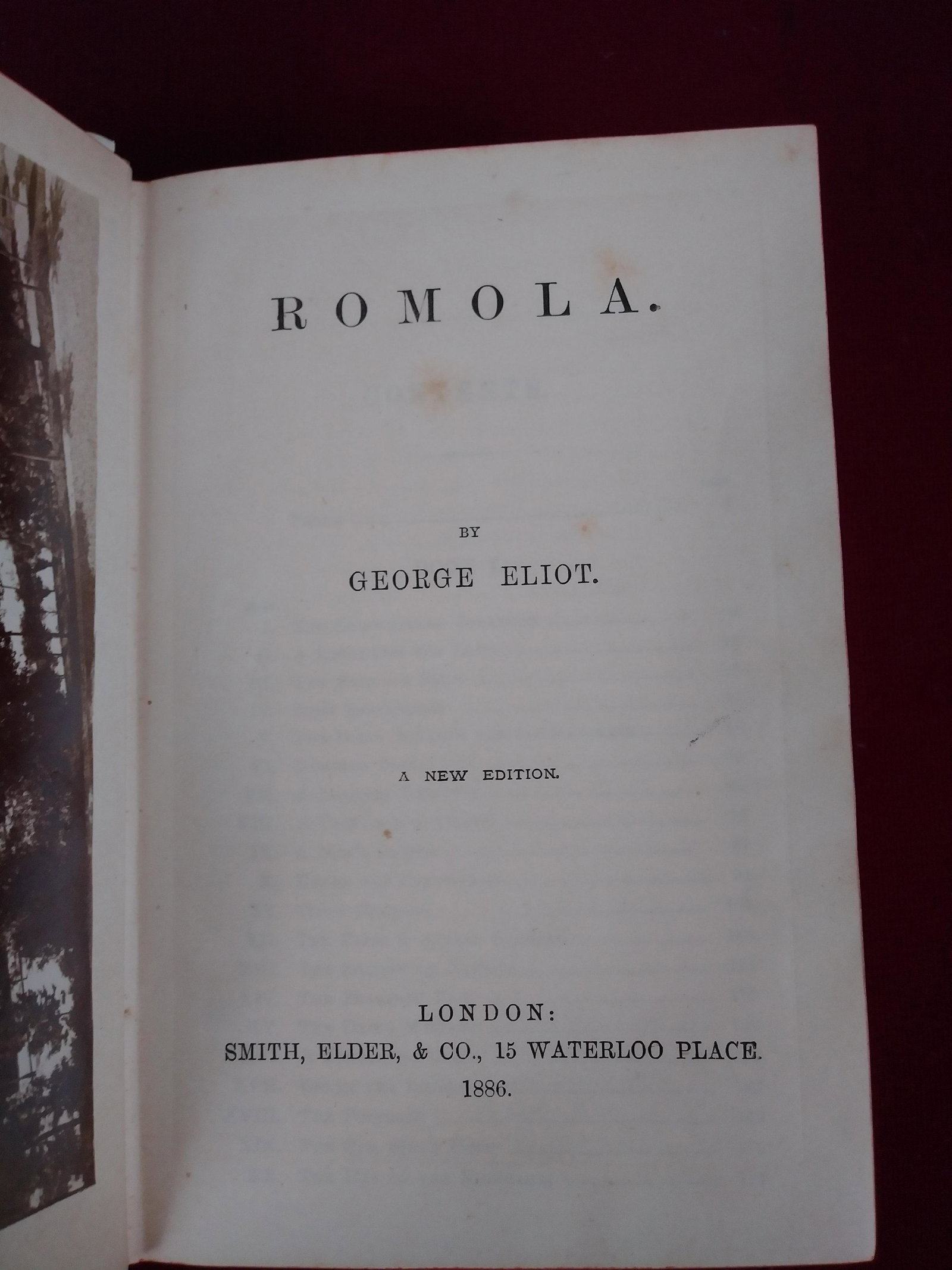 Romola by George Eliot, 1886: New Edition. Smith, Elder, & Co. In sleeve case.