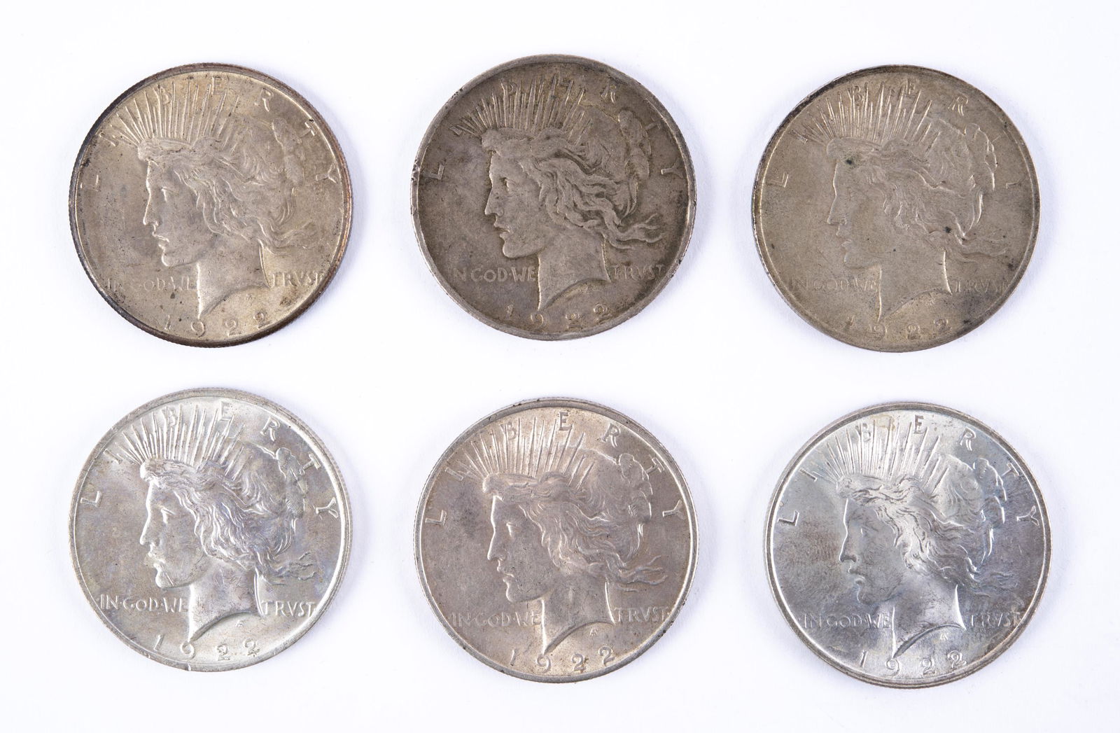 6 U.S Peace Silver Dollars (1 of 2)
