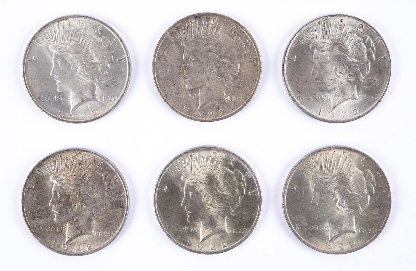 6 U.S. Peace Silver Dollars (1 of 2)