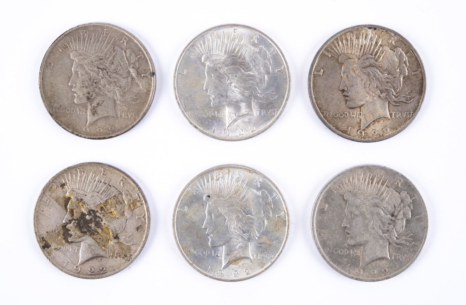 6 U.S. Peace Silver Dollars (1 of 2)
