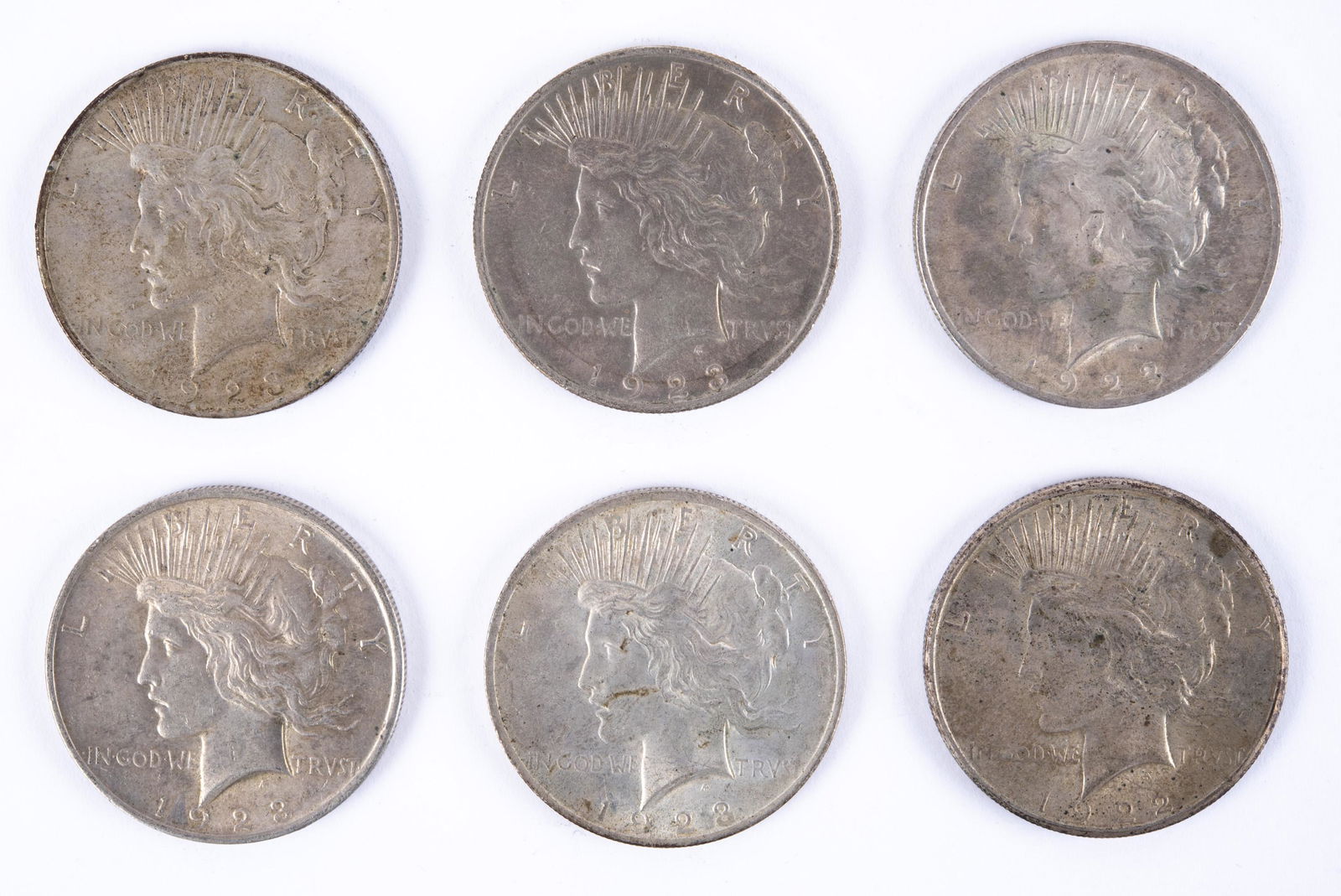6 U.S. Peace Silver Dollars (1 of 2)