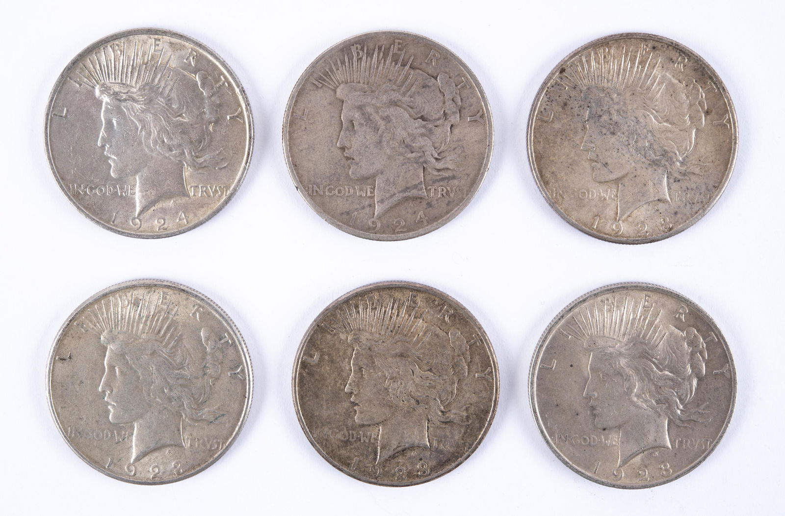 6 U.S. Peace Silver Dollars (1 of 2)