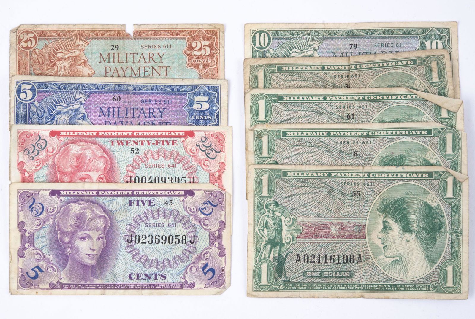 9 Military Payment Certificates, 5 Cents to $1.00 (1 of 3)