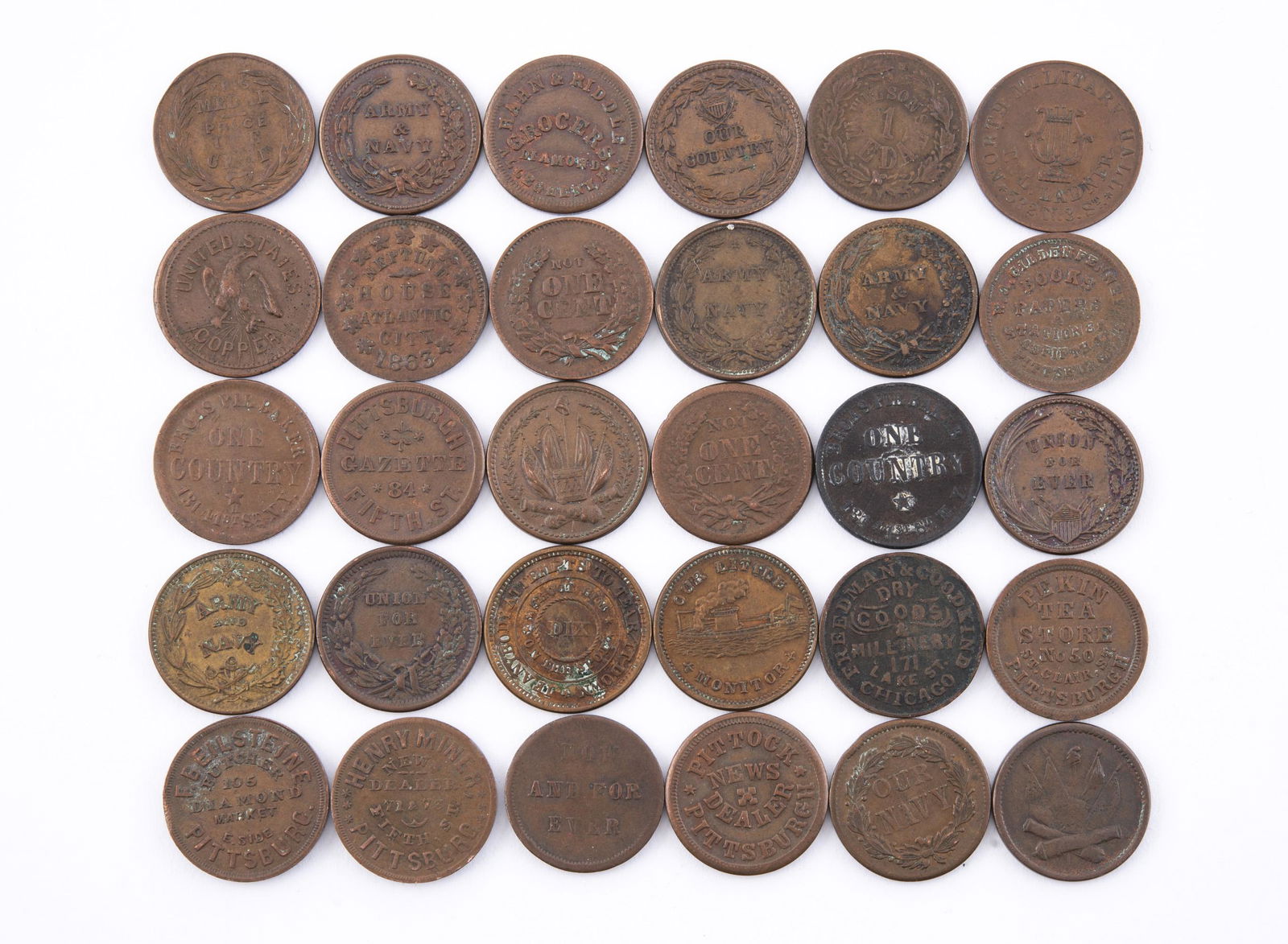 30 Civil War Tokens (1 of 10)