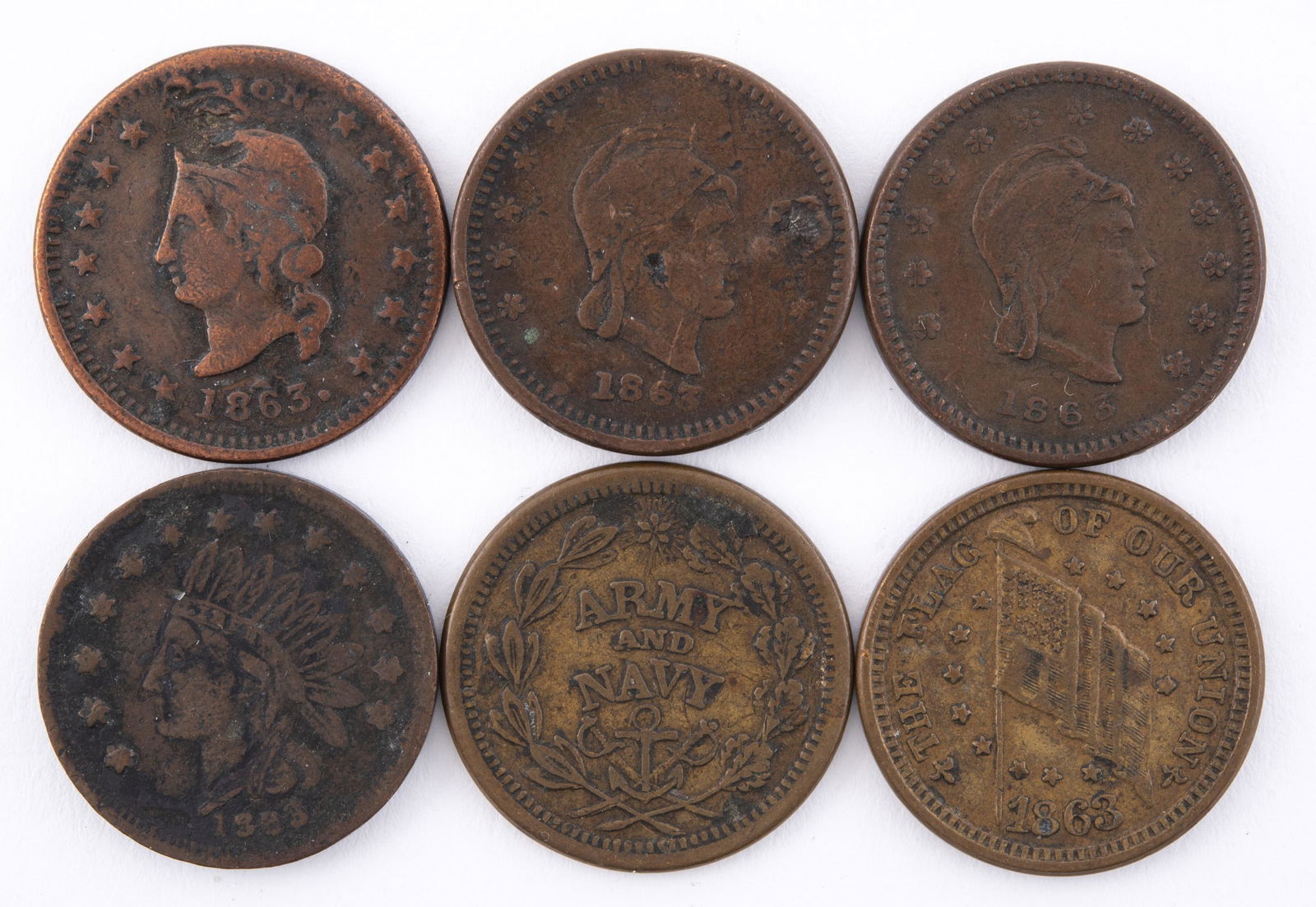 6 Civil War Trade Tokens (1 of 2)