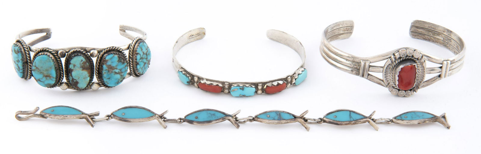 4 Native American Turquoise & Coral Bracelets (1 of 1)