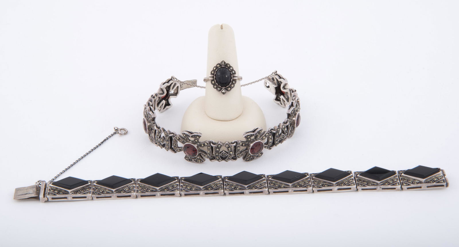 Sterling Marcasite Bracelets & Ring (1 of 2)