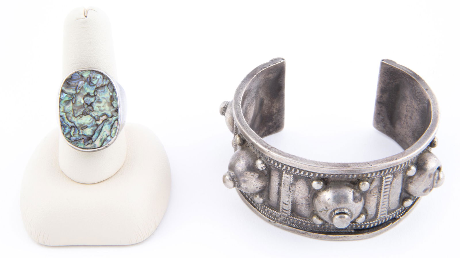 Silver Cuff Bracelet & Abalone Ring (1 of 2)