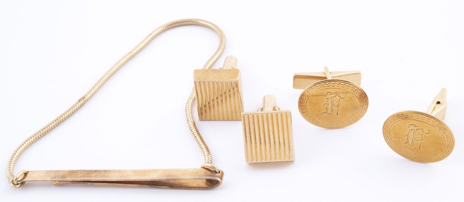 2 Pr 14K Cufflinks & Tie Bar (1 of 1)
