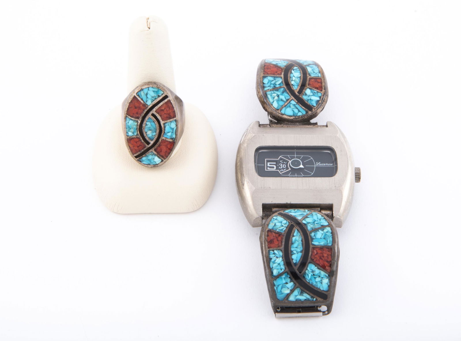 Silver, Turqoise & Coral Ring & Watch (1 of 3)