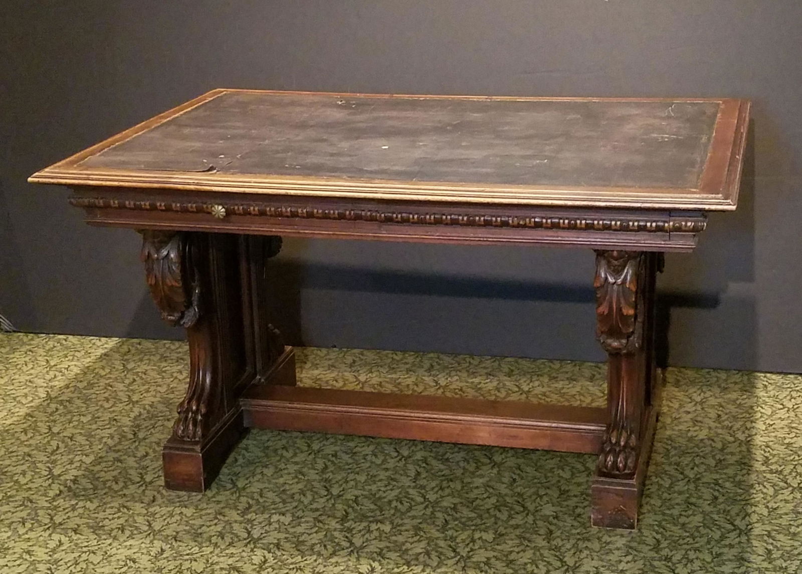 Antique Leather Top Library Table (1 of 3)