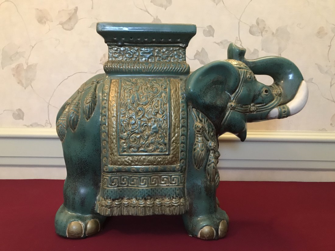 Elephant Garden Stool: Handmade porcelain. 19” high x 22” wide.