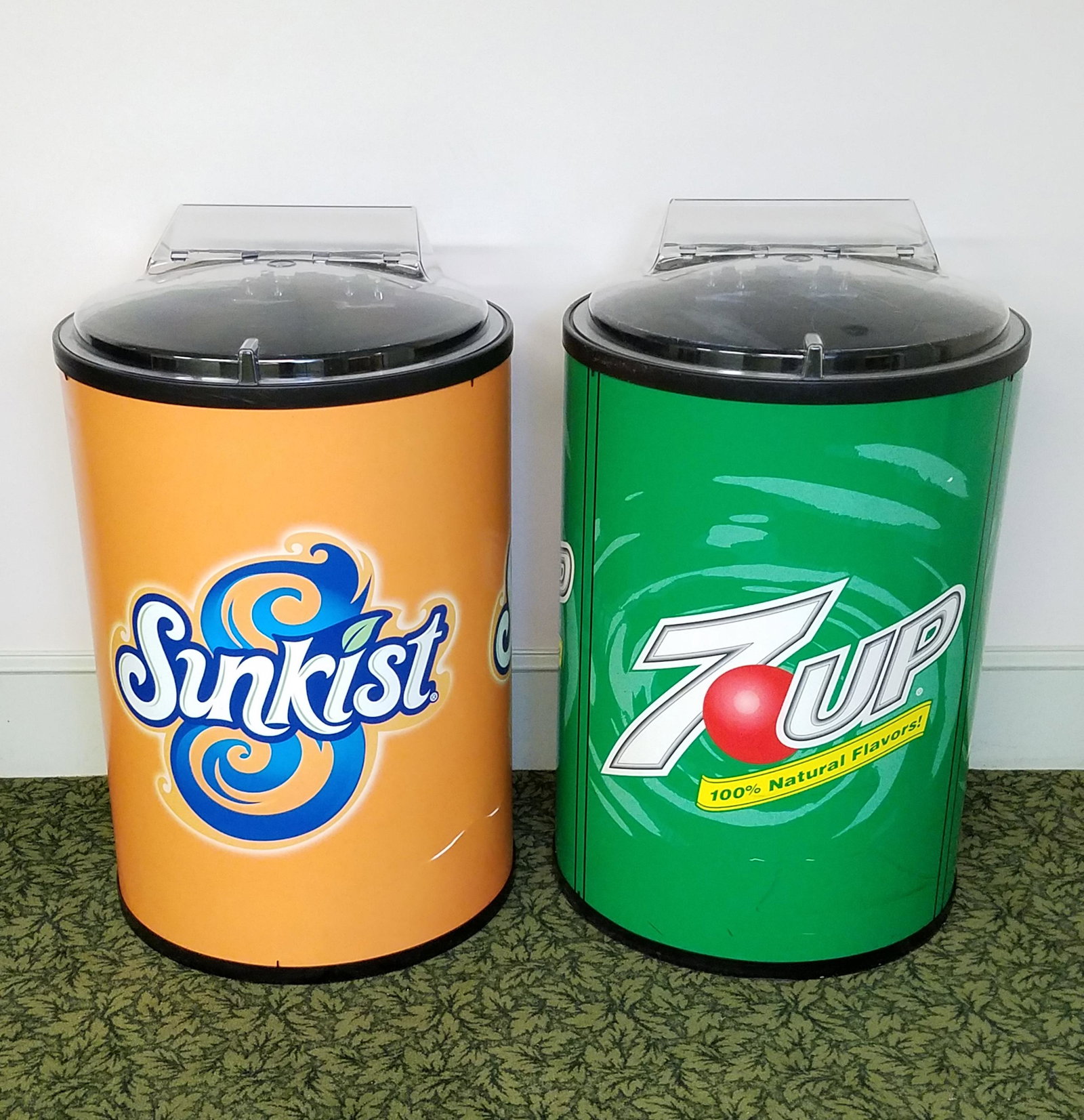 Sunkist and 7 Up Coolers: 23" wide X 23" deep X 38" high.