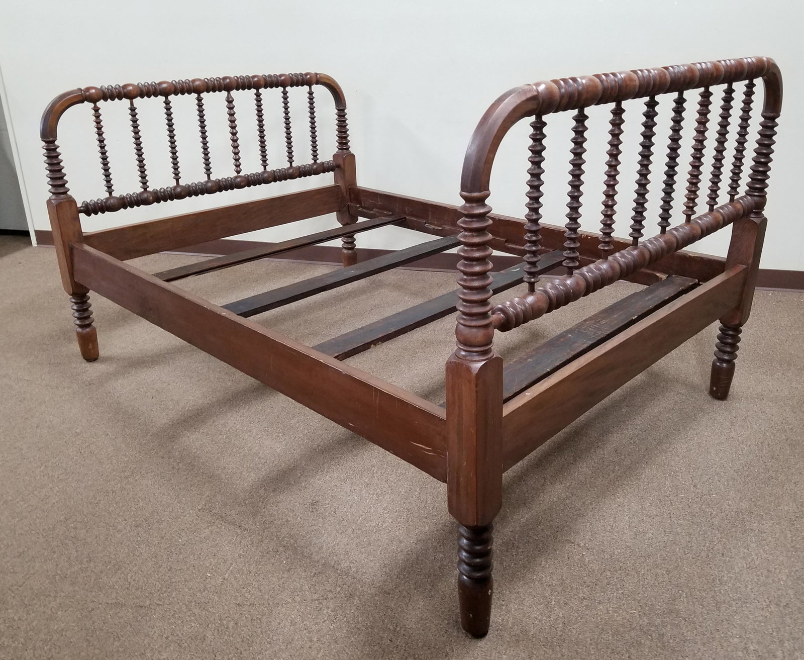 Antique Spindle Bed: 54" wide X 77-1/2" deep X 42" high.