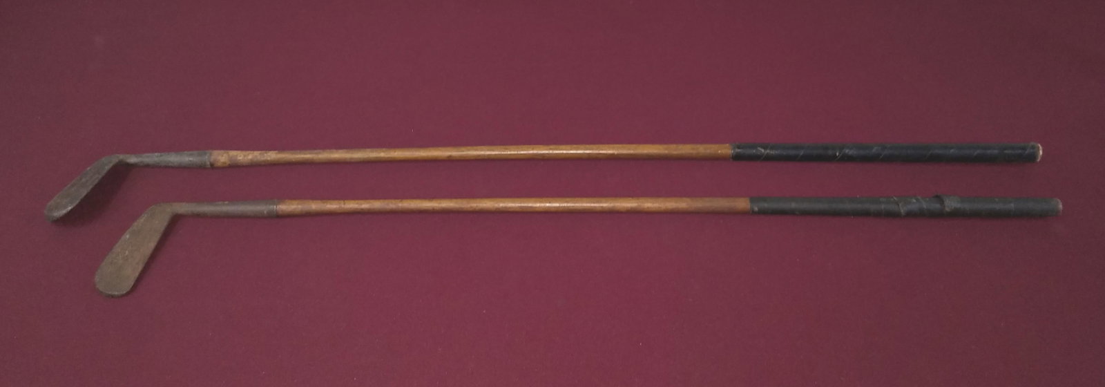 2 Baltimore Wood Shaft Golf Clubs: 35" to 38-1/2" long.