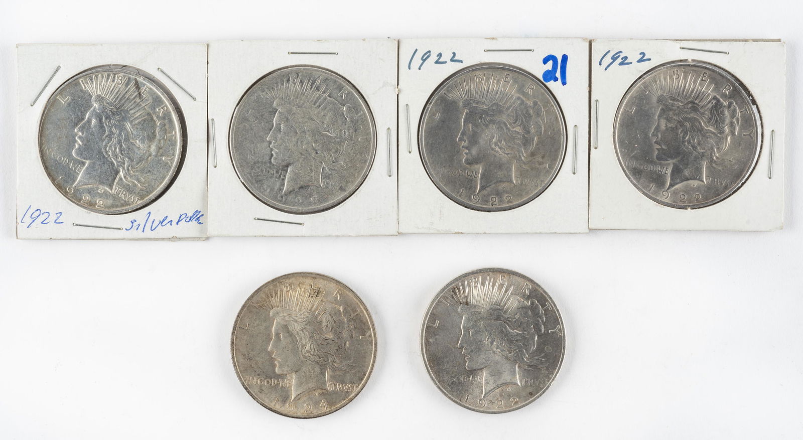6 U. S. Peace Silver Dollars (1 of 2)