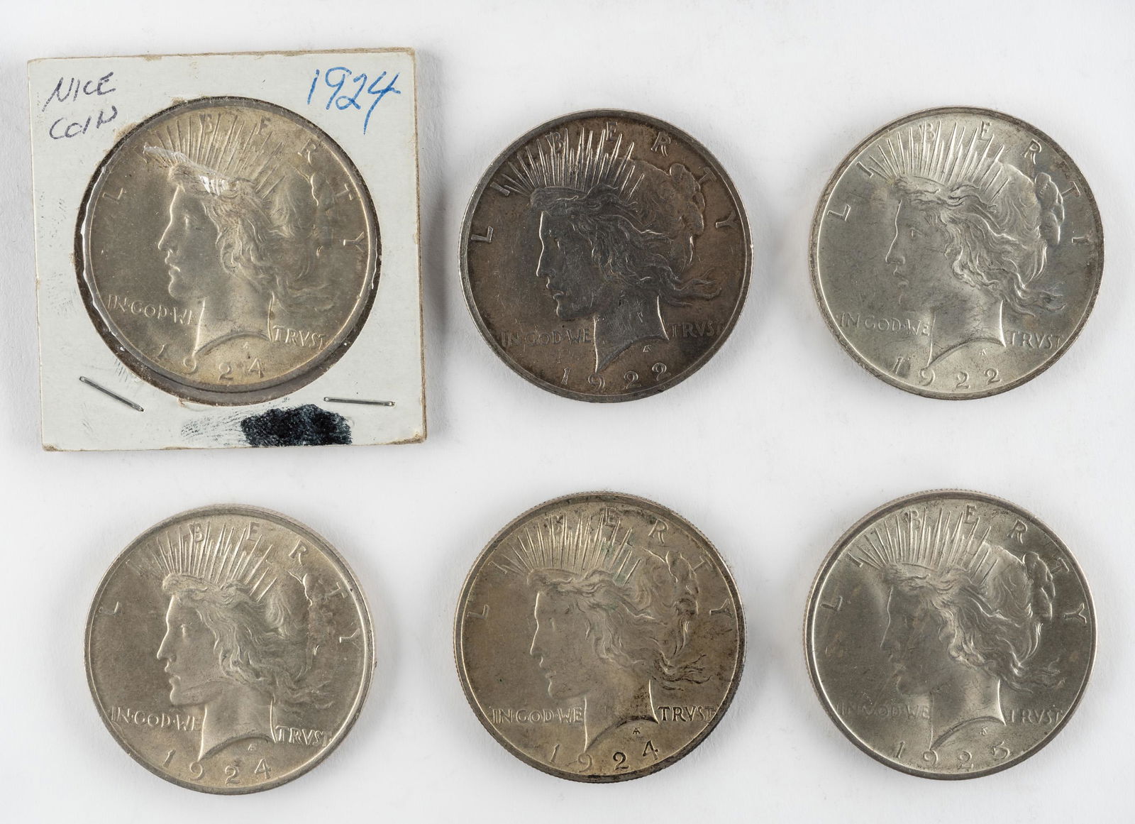 6 U. S. Peace Silver Dollars (1 of 2)