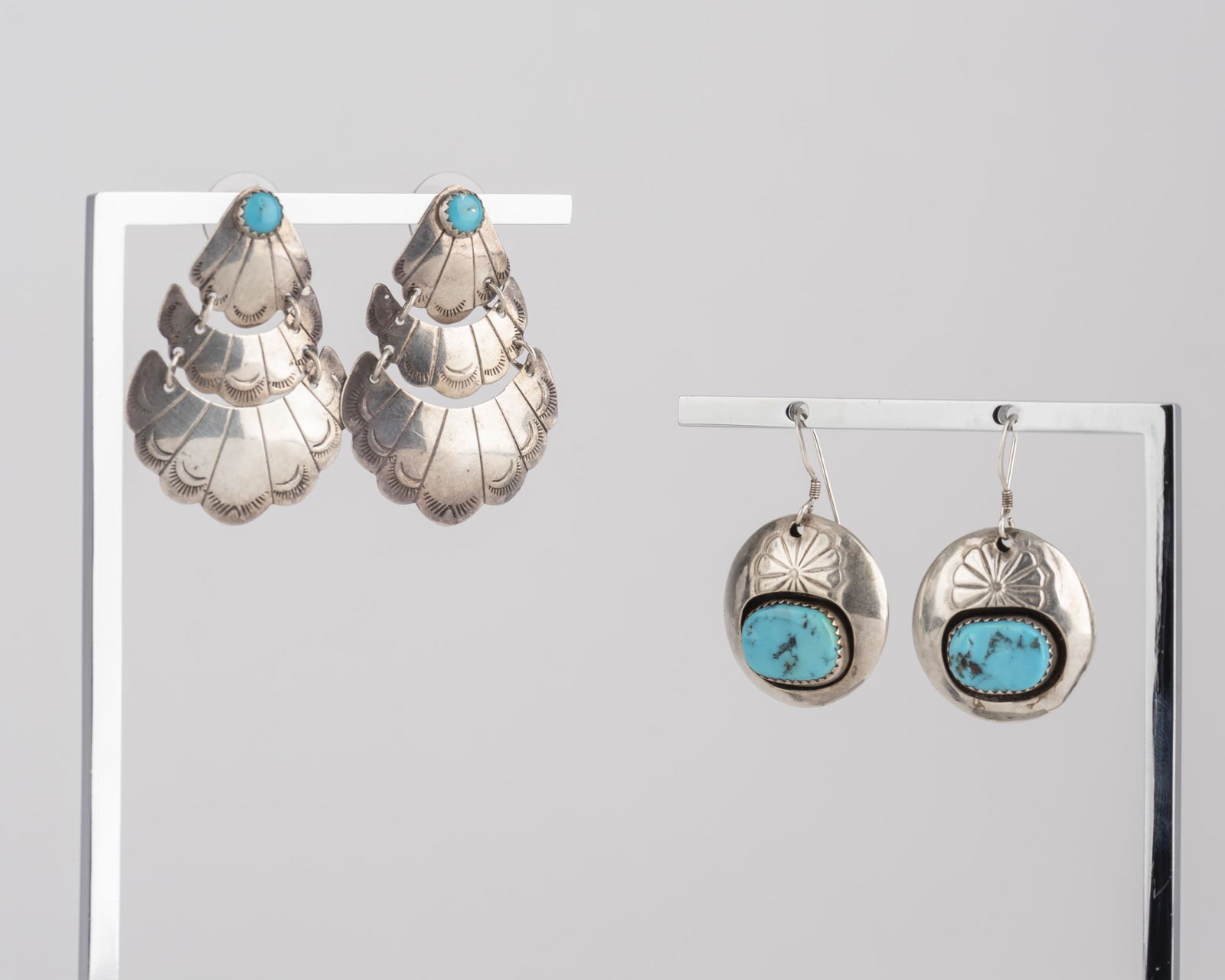 2 Pr Silver And Turquoise Drop Earrings (1 of 4)