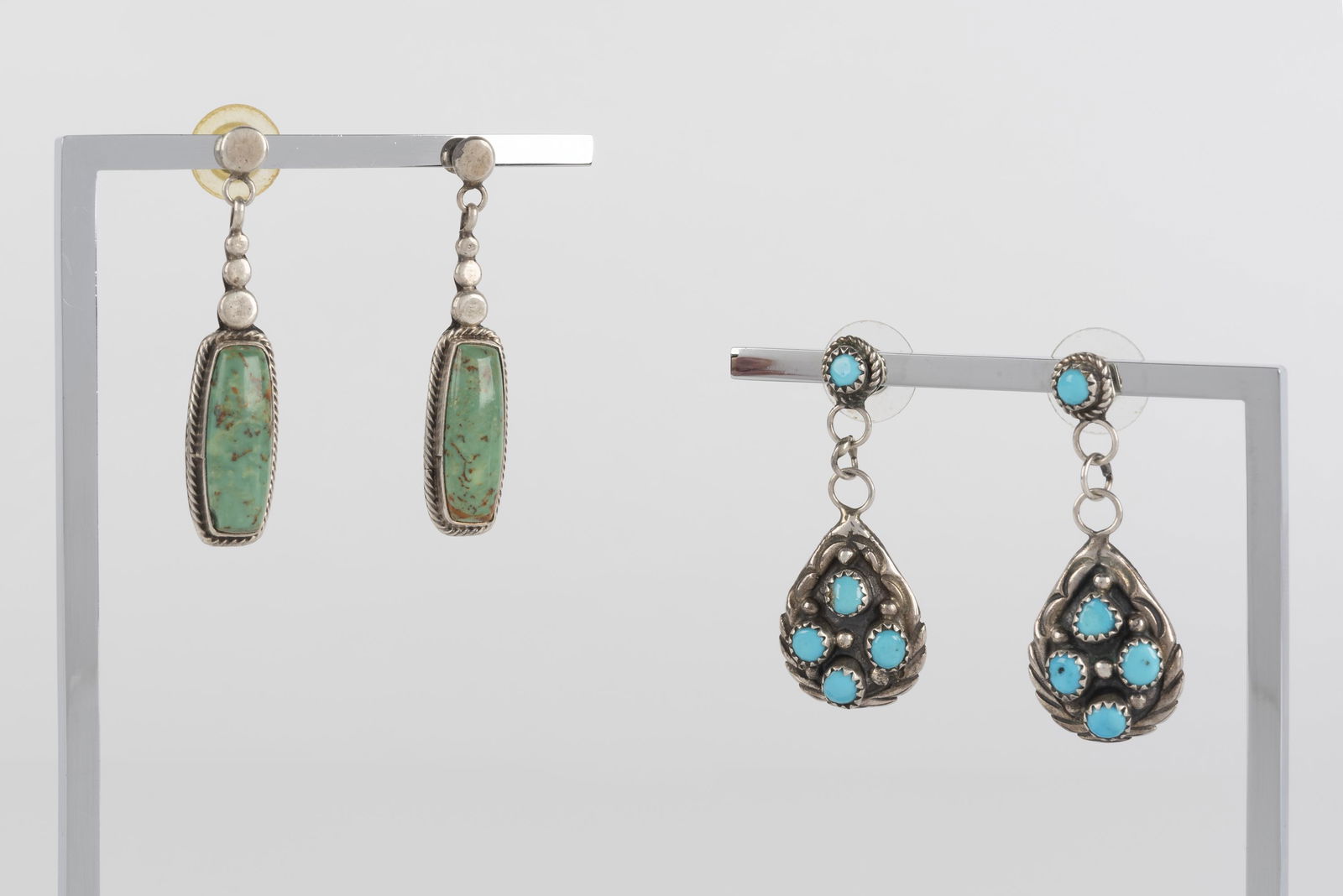 2 Pr Silver And Turquoise Drop Earrings (1 of 5)